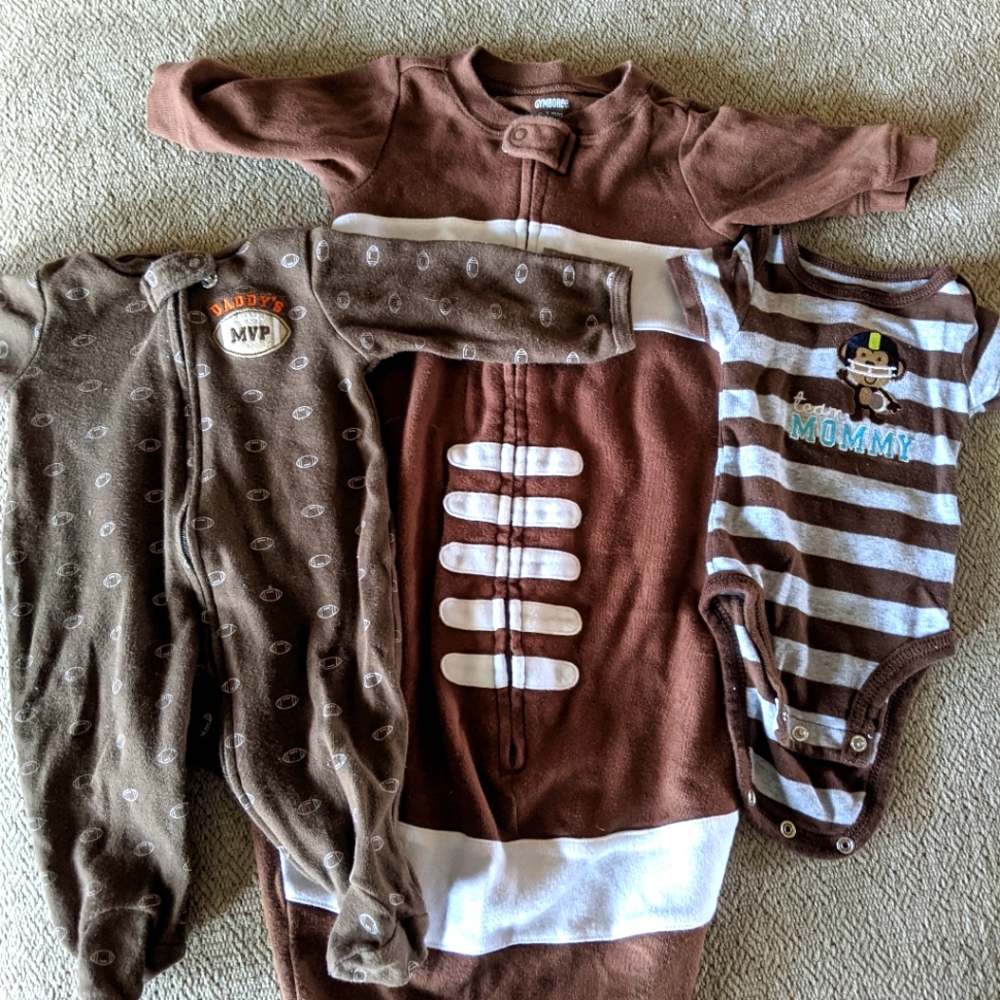 Set of 3 baby clothes- newborn / 0-3 mo football outfits